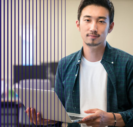 Remote worker guy with laptop