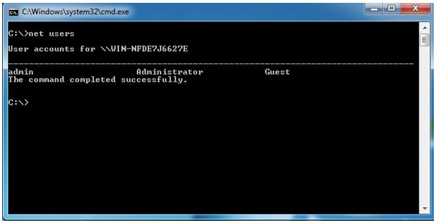 Net Users without any parameters will show the users accounts available on the system
