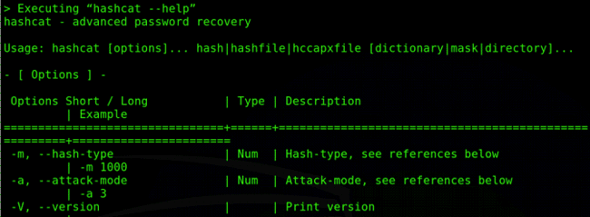 Screenshot - Hashcat password recovery tool