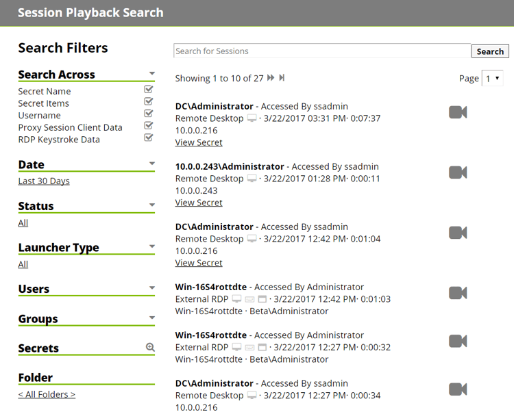 Locate recorded sessions fast and easily