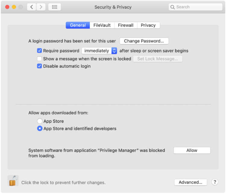 Screenshot: macOS Catalina SYSEX Security and Privacy Allow Dialog